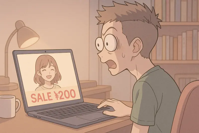 SALEの安さに驚く男性