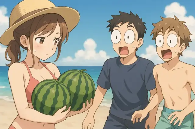 スイカを持つ女性